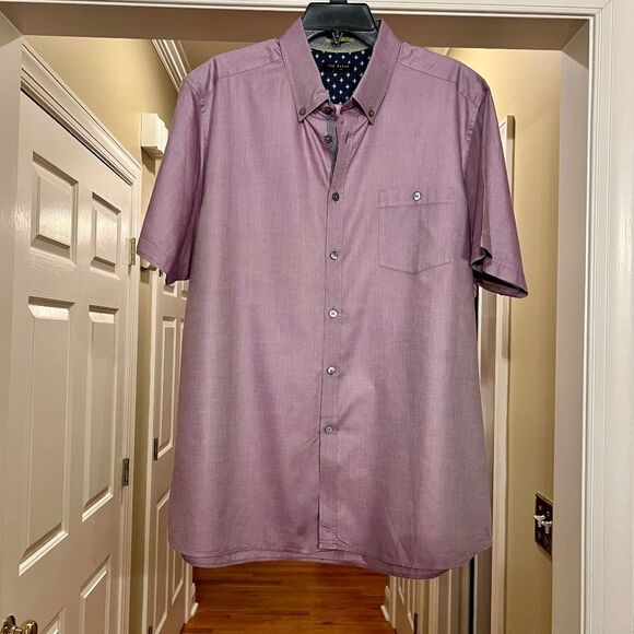 EUC Men's Ted Baker Purple Short Sleeve Button Down Shirt Size 7 Fits US Size XL - Picture 1 of 2